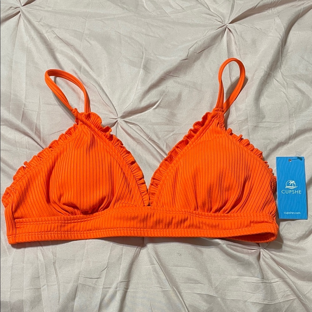 NWT Cupshe Alegria Ruffle Ribbed Triangle Bikini Swimsuit Top Size Small - Picture 3 of 11